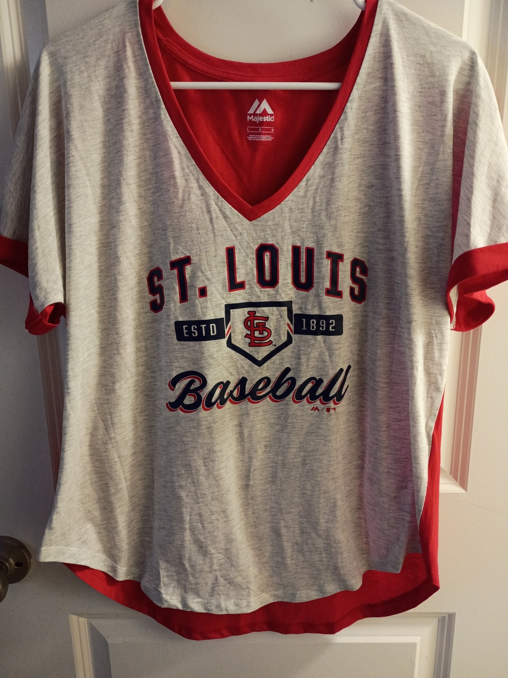 Majestic St. Louis Baseball Red and Heather Gray V-Neck Tee